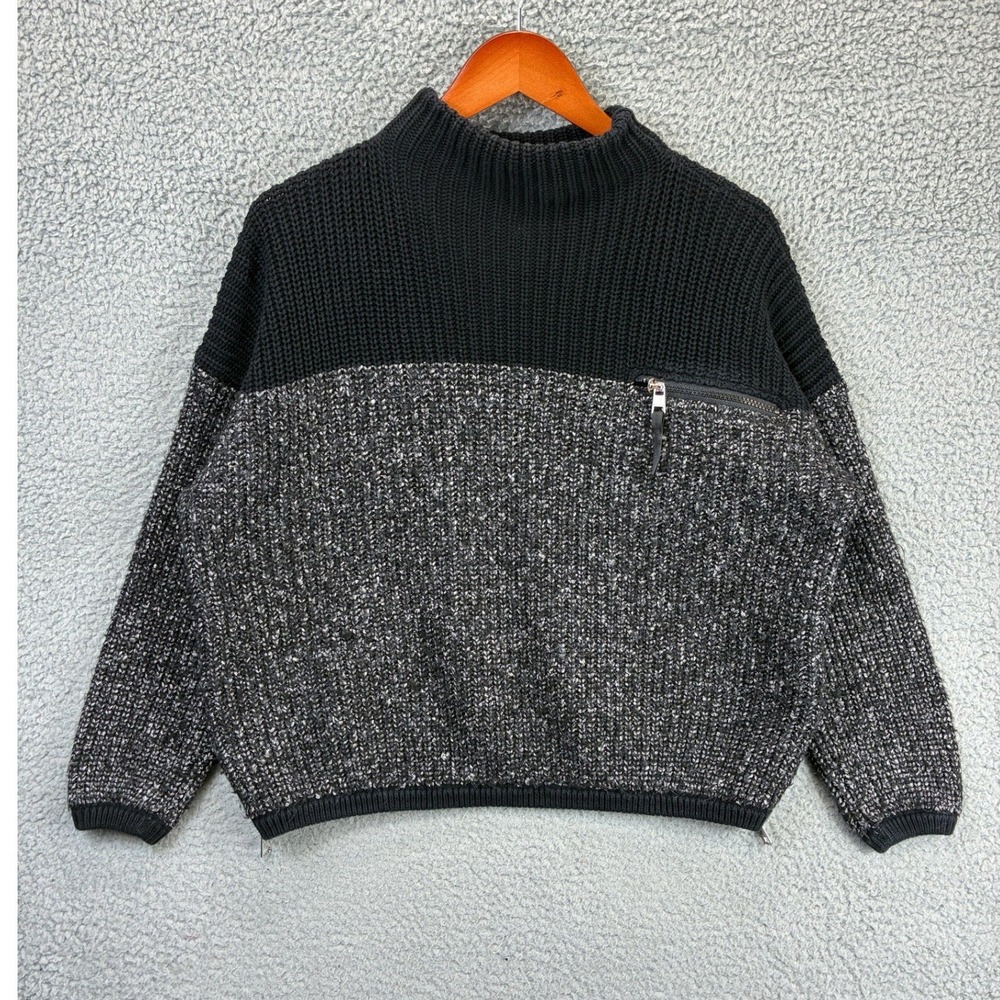 Varley Mock Neck Pullover Sweater Womens XS Black Colorblock Chunky Knit Cozy